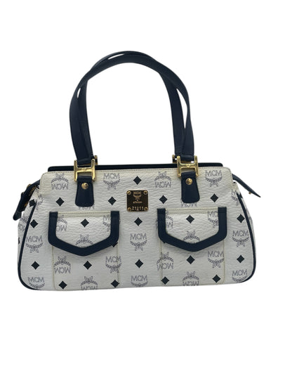 MCM Visetos Monogram Dual Front Pocket- White and Navy
