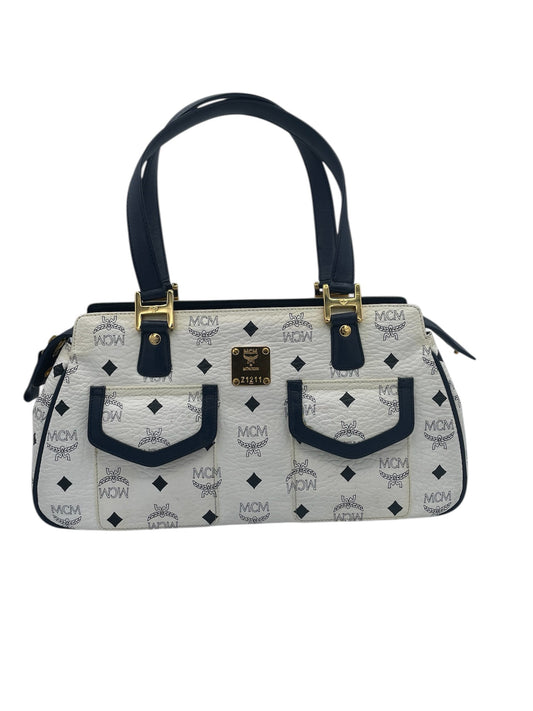 MCM Visetos Monogram Dual Front Pocket- White and Navy