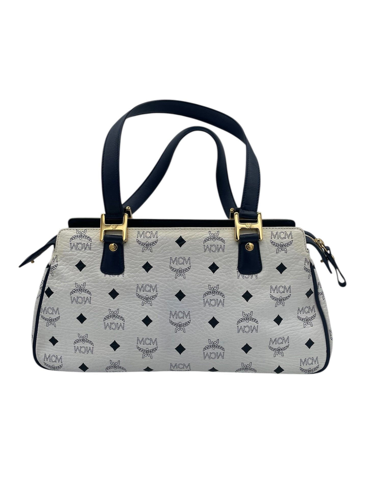MCM Visetos Monogram Dual Front Pocket- White and Navy