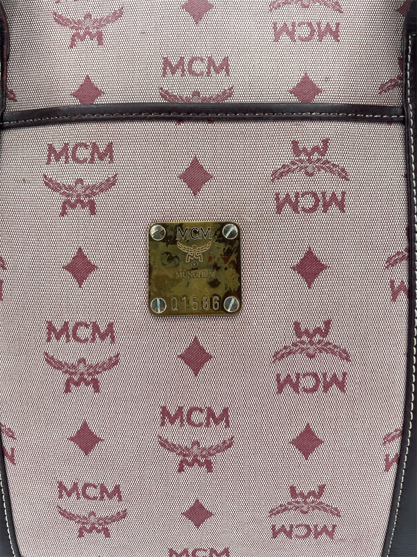 MCM Burgundy Visetos Monogram Tote Bag Vintage Shoulder Shopper- Burgundy