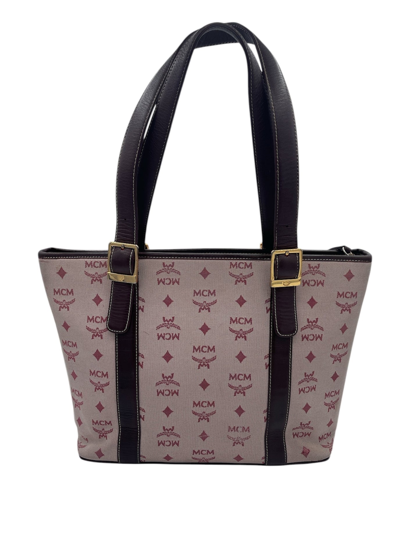MCM Burgundy Visetos Monogram Tote Bag Vintage Shoulder Shopper- Burgundy