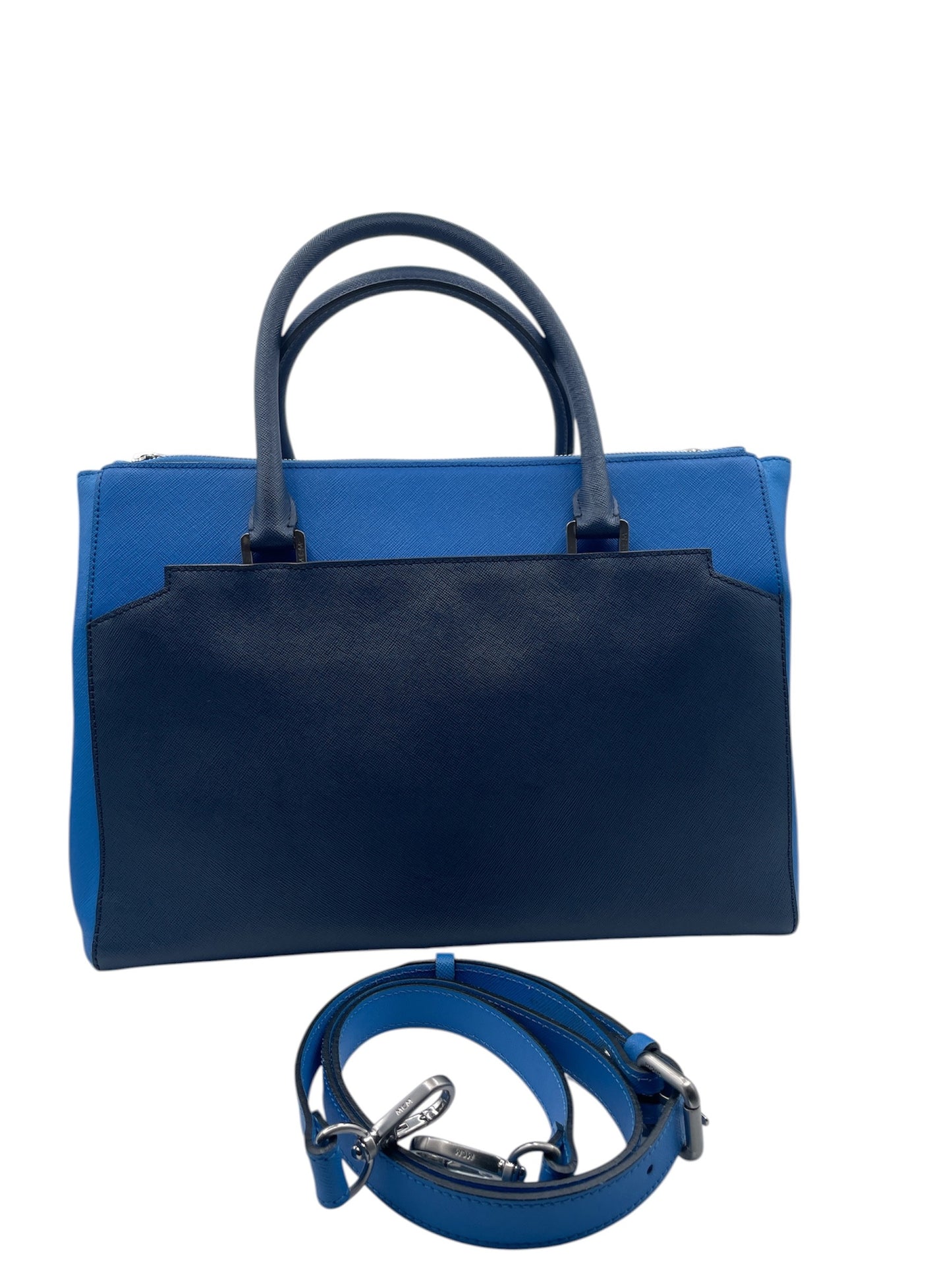 MCM Leather Structured Satchel Crossbody Bag – Blue Two-Tone