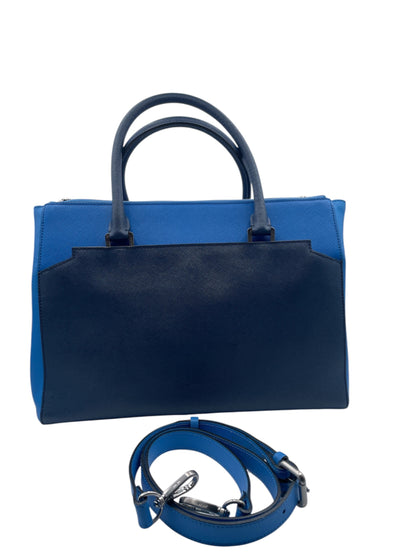 MCM Leather Structured Satchel Crossbody Bag – Blue Two-Tone