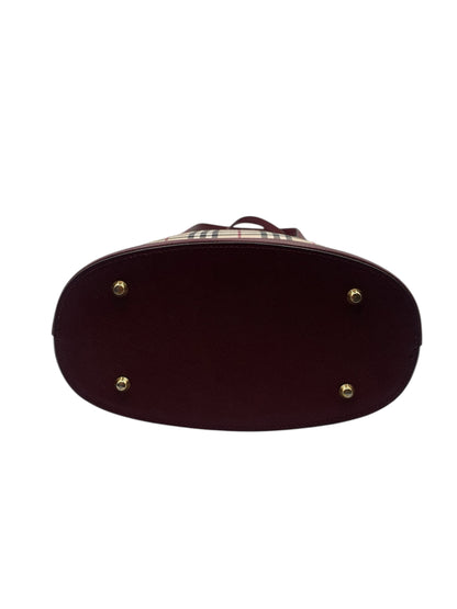Burberry Classic Check Tote-  Burgundy Leather Trim