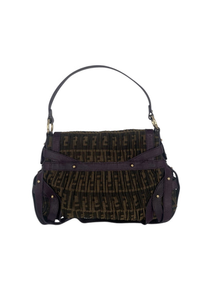 Fendi Zucca Pleated Chef Bag w/ Purple Leather Trim