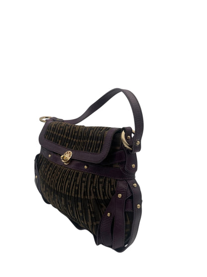 Fendi Zucca Pleated Chef Bag w/ Purple Leather Trim