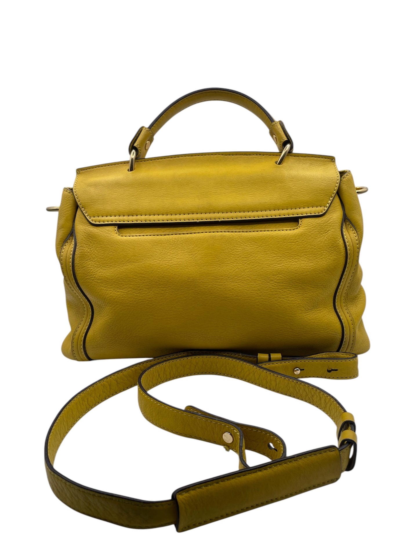 MCM Leather Crossbody Satchel Top Handle Bag Gold Hardware- Mustard
