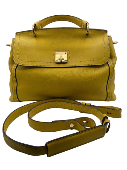 MCM Leather Crossbody Satchel Top Handle Bag Gold Hardware- Mustard