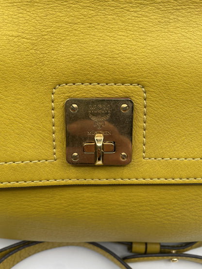 MCM Leather Crossbody Satchel Top Handle Bag Gold Hardware- Mustard