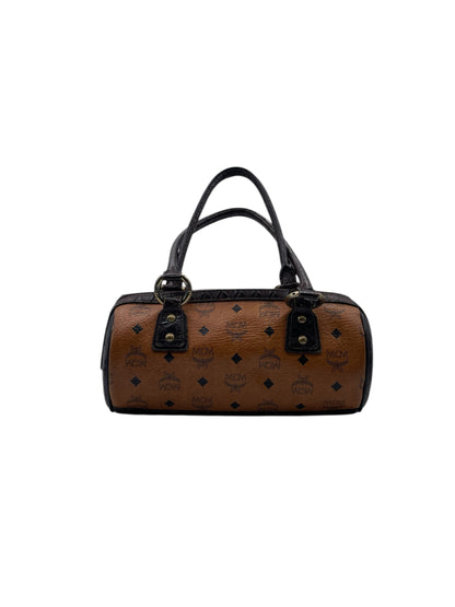 MCM Visetos Papillon Barrel Bag Monogram with Croc Embossed Leather & Chain Detail – Cognac