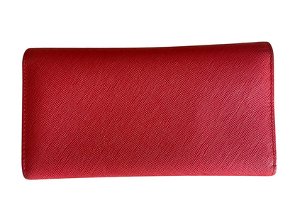 MCM Textured Leather Flap Wallet w/ Gold Logo Hardware- Red