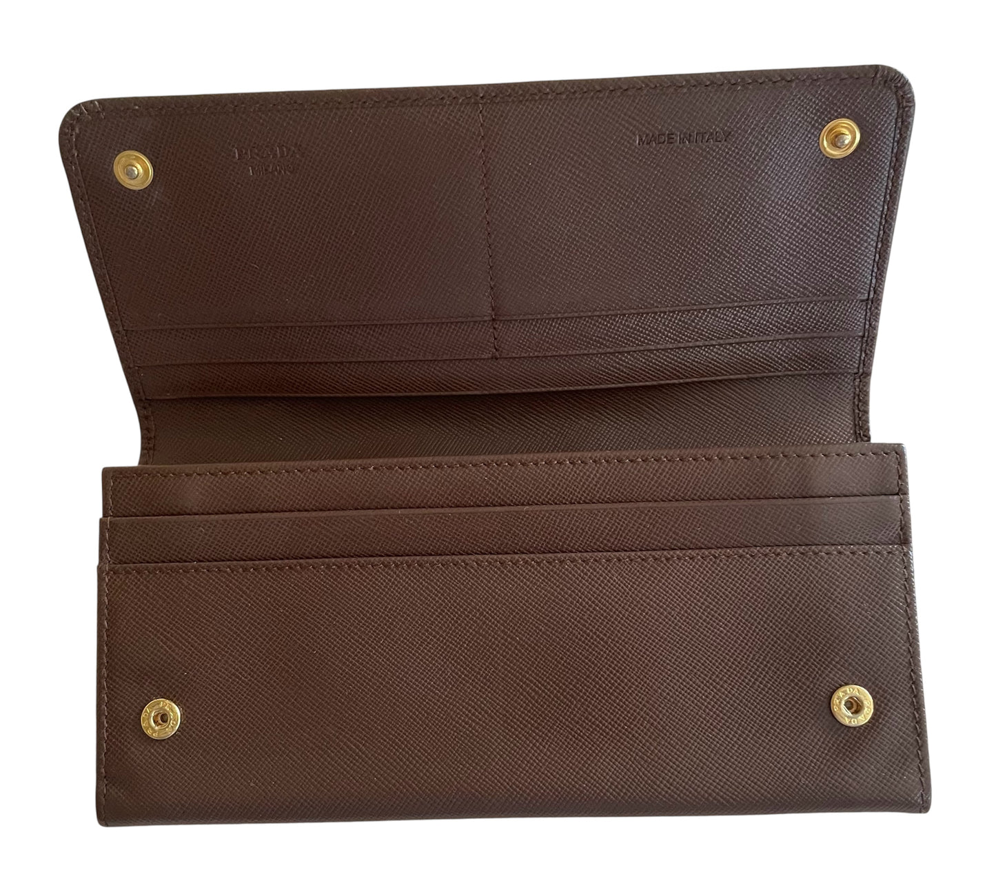 Prada Saffiano Leather Continental Wallet- Brown