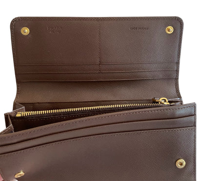 Prada Saffiano Leather Continental Wallet- Brown