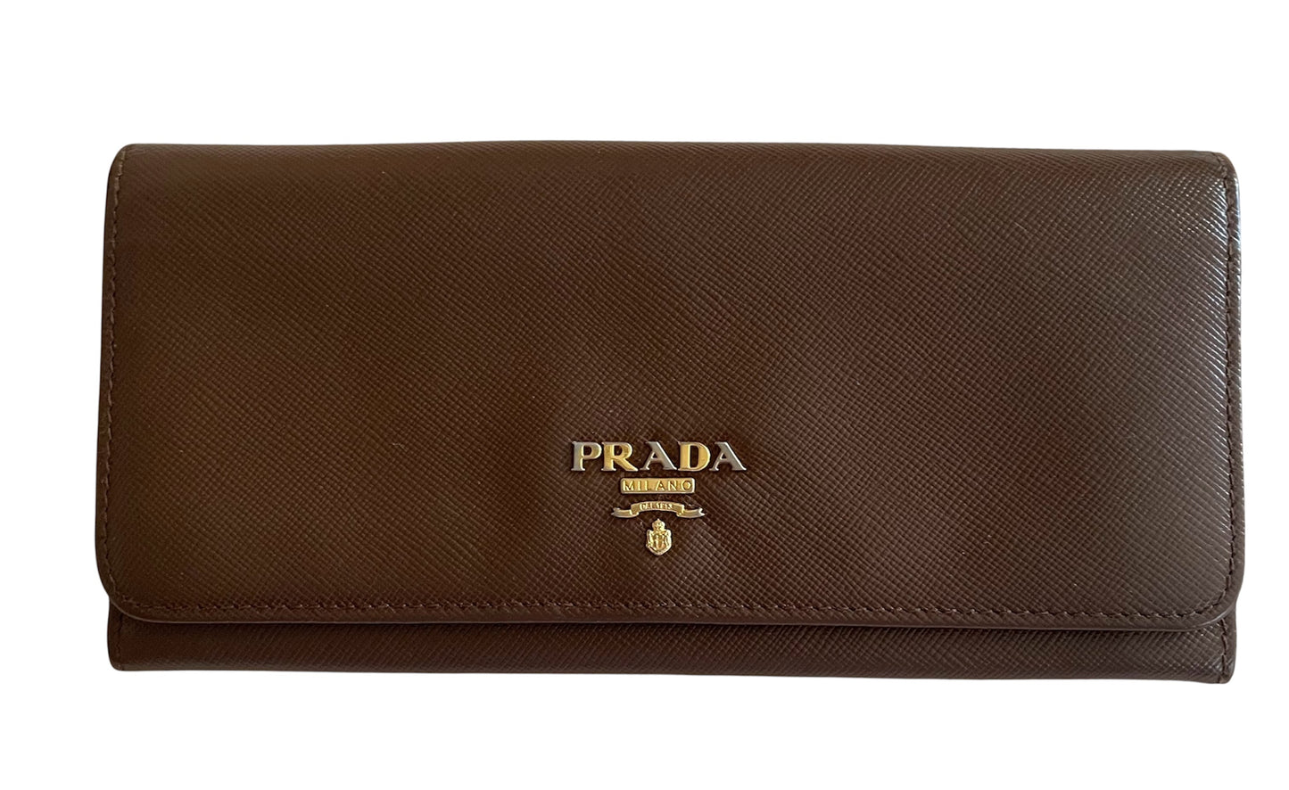 Prada Saffiano Leather Continental Wallet- Brown