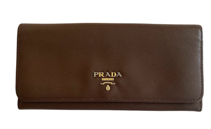 Prada Saffiano Leather Continental Wallet- Brown