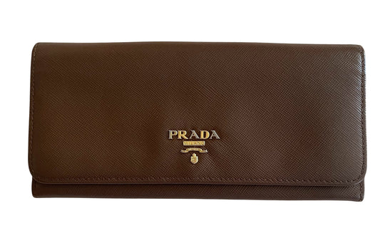 Prada Saffiano Leather Continental Wallet- Brown