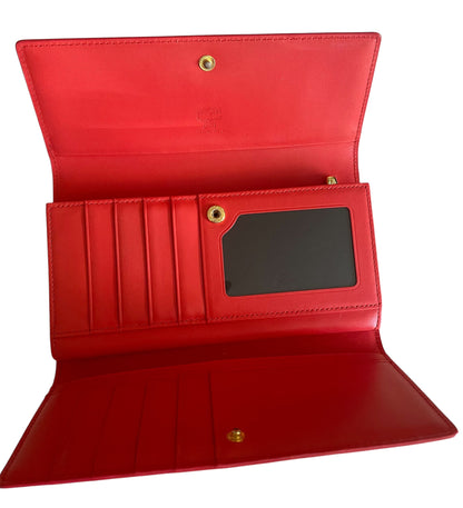 MCM Textured Leather Flap Wallet w/ Gold Logo Hardware- Red