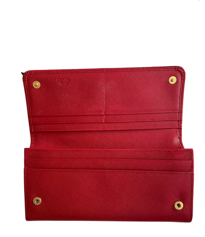 Prada Saffiano Leather Continental Wallet- Red