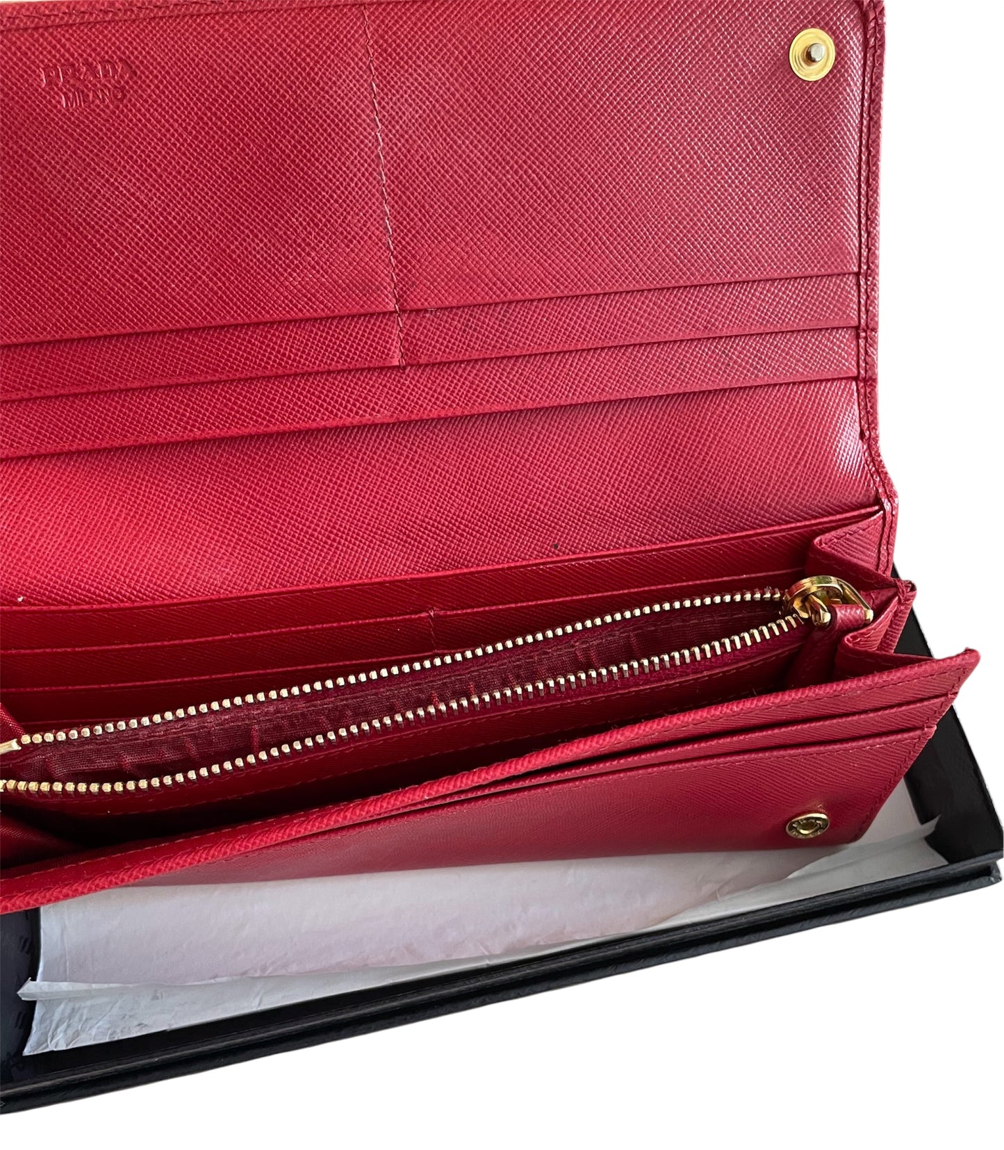 Prada Saffiano Leather Continental Wallet- Red
