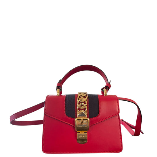 Gucci Mini Sylvie Two Way Top-Handle Bag w/ Two Detachable Straps- Red