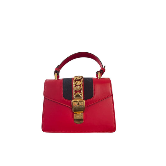 Gucci Mini Sylvie Two Way Top-Handle Bag w/ Two Detachable Straps- Red