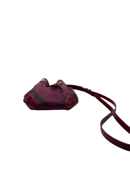 Burberry Raspberry Gradient Check Drawstring Bucket Bag in Burgundy Patent Leather