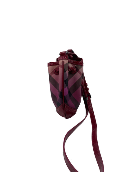 Burberry Raspberry Gradient Check Drawstring Bucket Bag in Burgundy Patent Leather