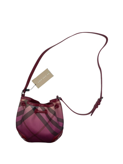 Burberry Raspberry Gradient Check Drawstring Bucket Bag in Burgundy Patent Leather