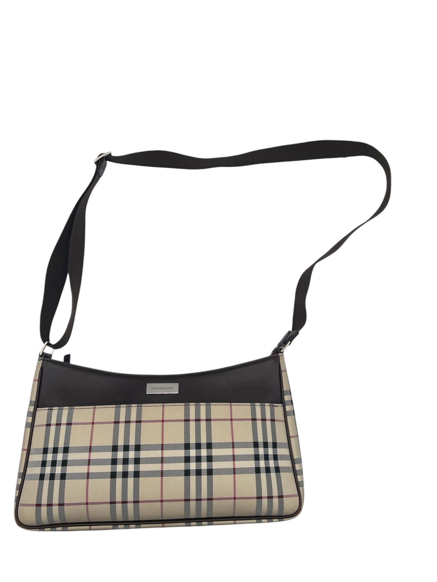 Burberry Nova Check Canvas Shoulder Bag Beige Plaid Crossbody Handbag