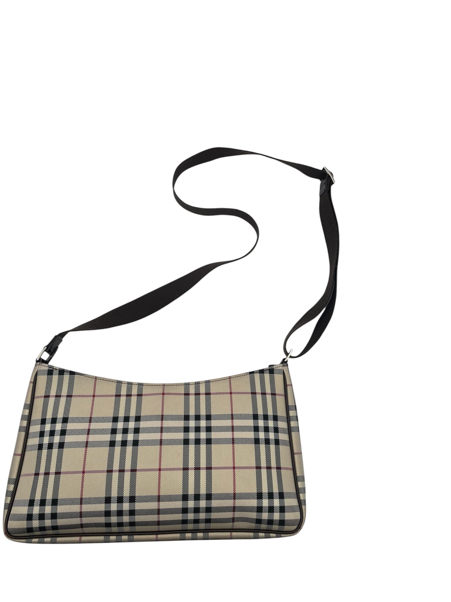 Burberry Nova Check Canvas Shoulder Bag Beige Plaid Crossbody Handbag