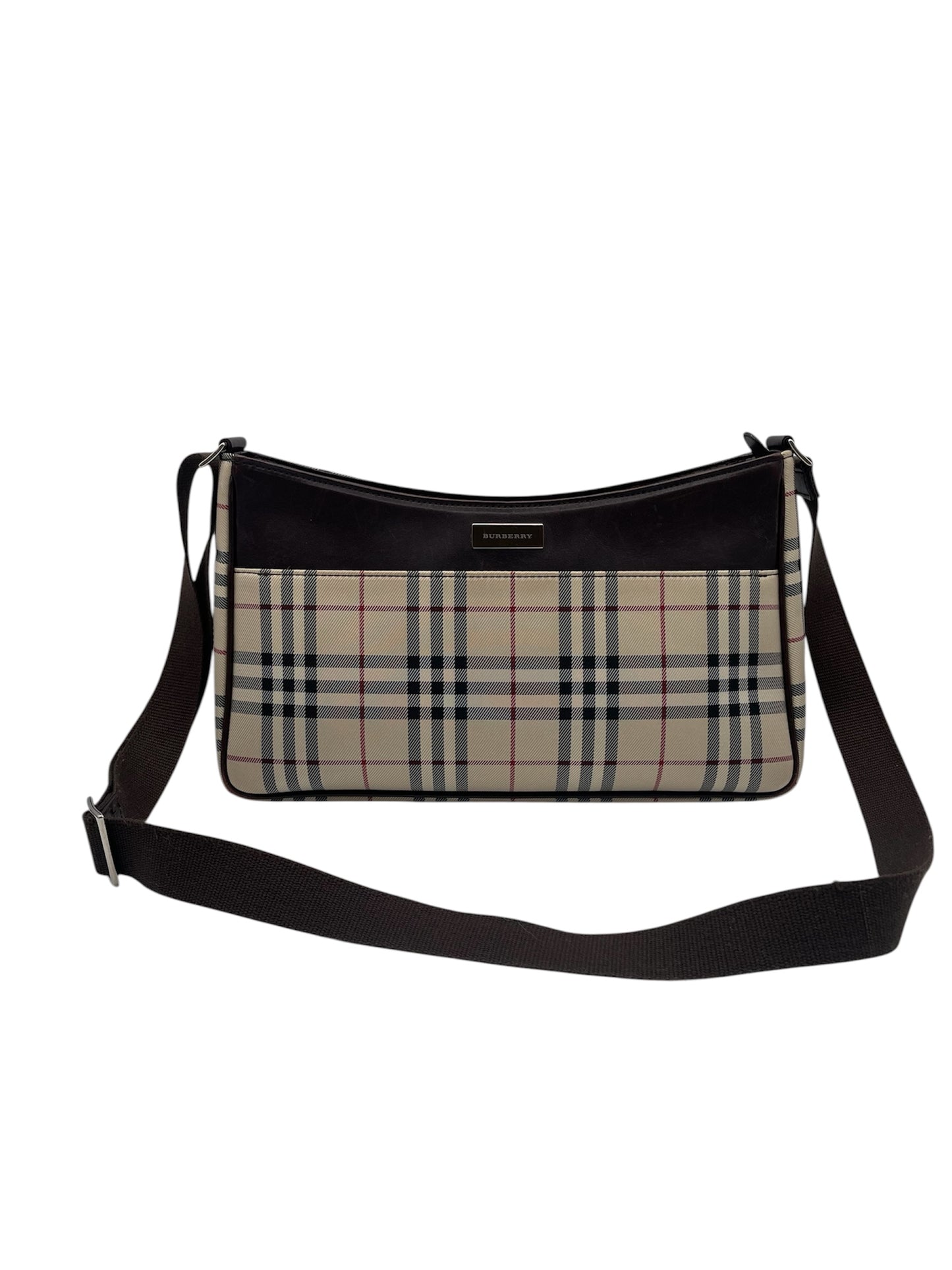 Burberry Nova Check Canvas Shoulder Bag Beige Plaid Crossbody Handbag