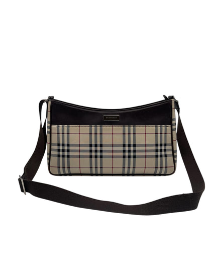 Burberry Nova Check Canvas Shoulder Bag Beige Plaid Crossbody Handbag