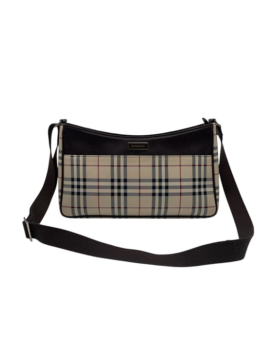 Burberry Nova Check Canvas Shoulder Bag Beige Plaid Crossbody Handbag