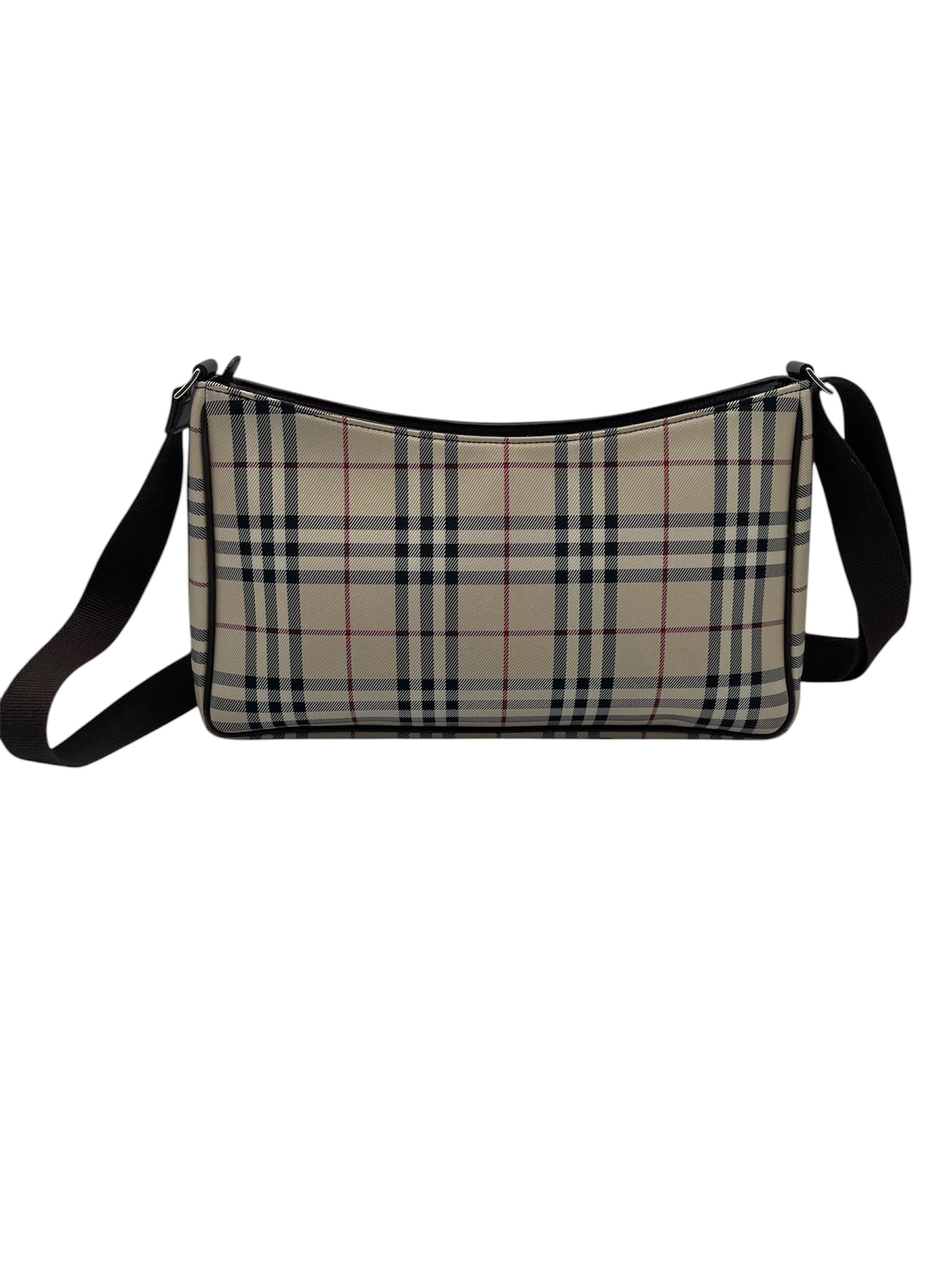 Burberry Nova Check Canvas Shoulder Bag Beige Plaid Crossbody Handbag