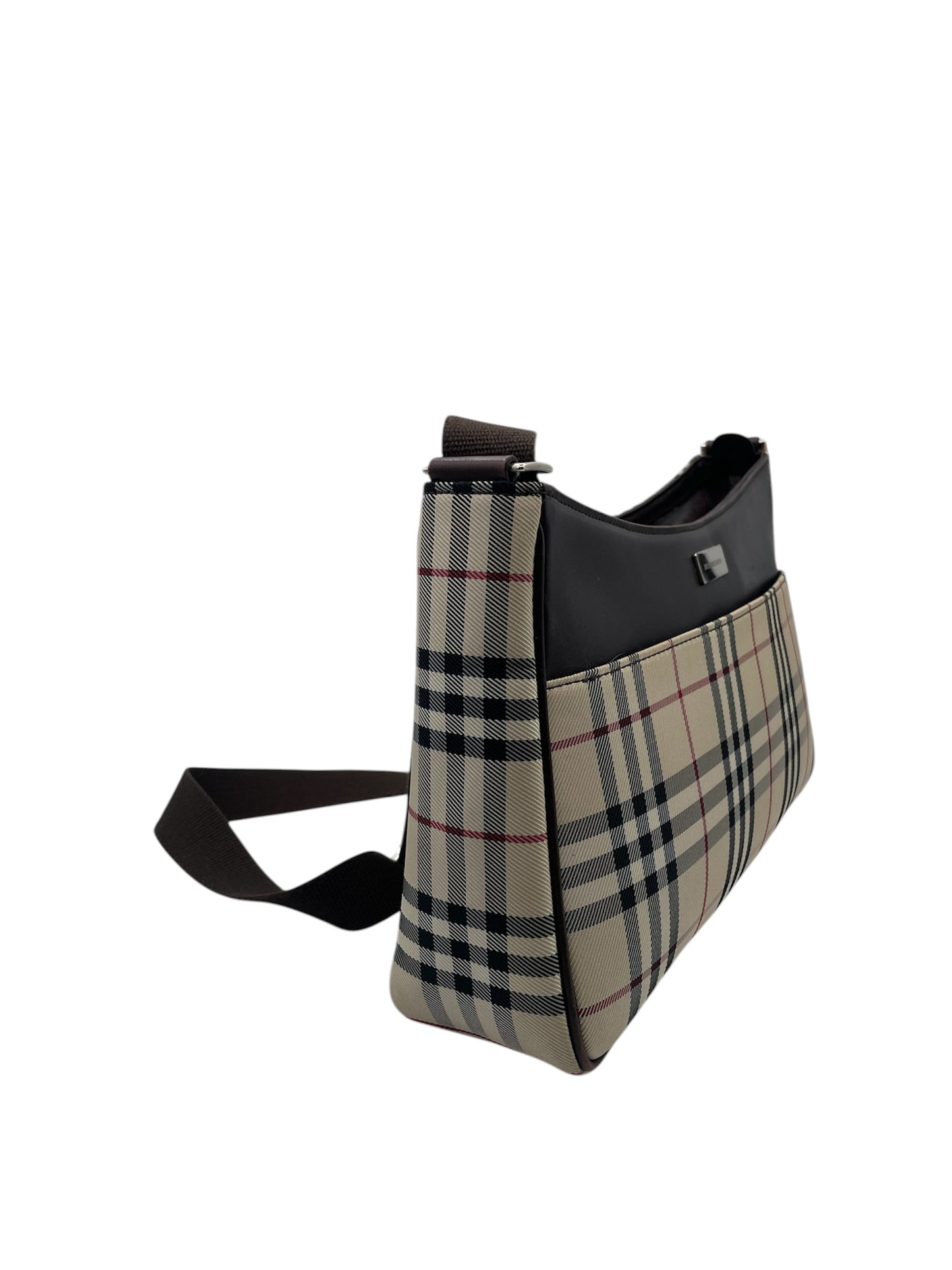 Burberry Nova Check Canvas Shoulder Bag Beige Plaid Crossbody Handbag