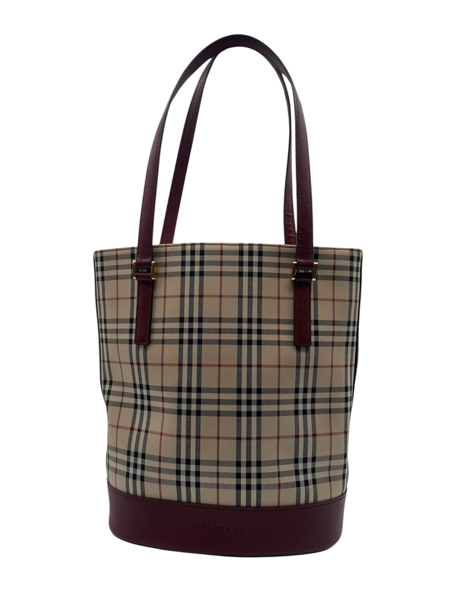 Burberry Classic Check Tote-  Burgundy Leather Trim