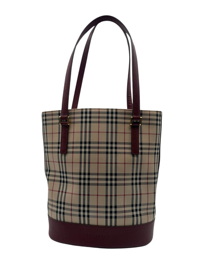 Burberry Classic Check Tote-  Burgundy Leather Trim