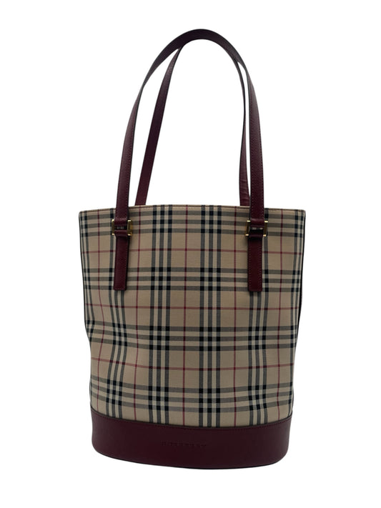 Burberry Classic Check Tote-  Burgundy Leather Trim