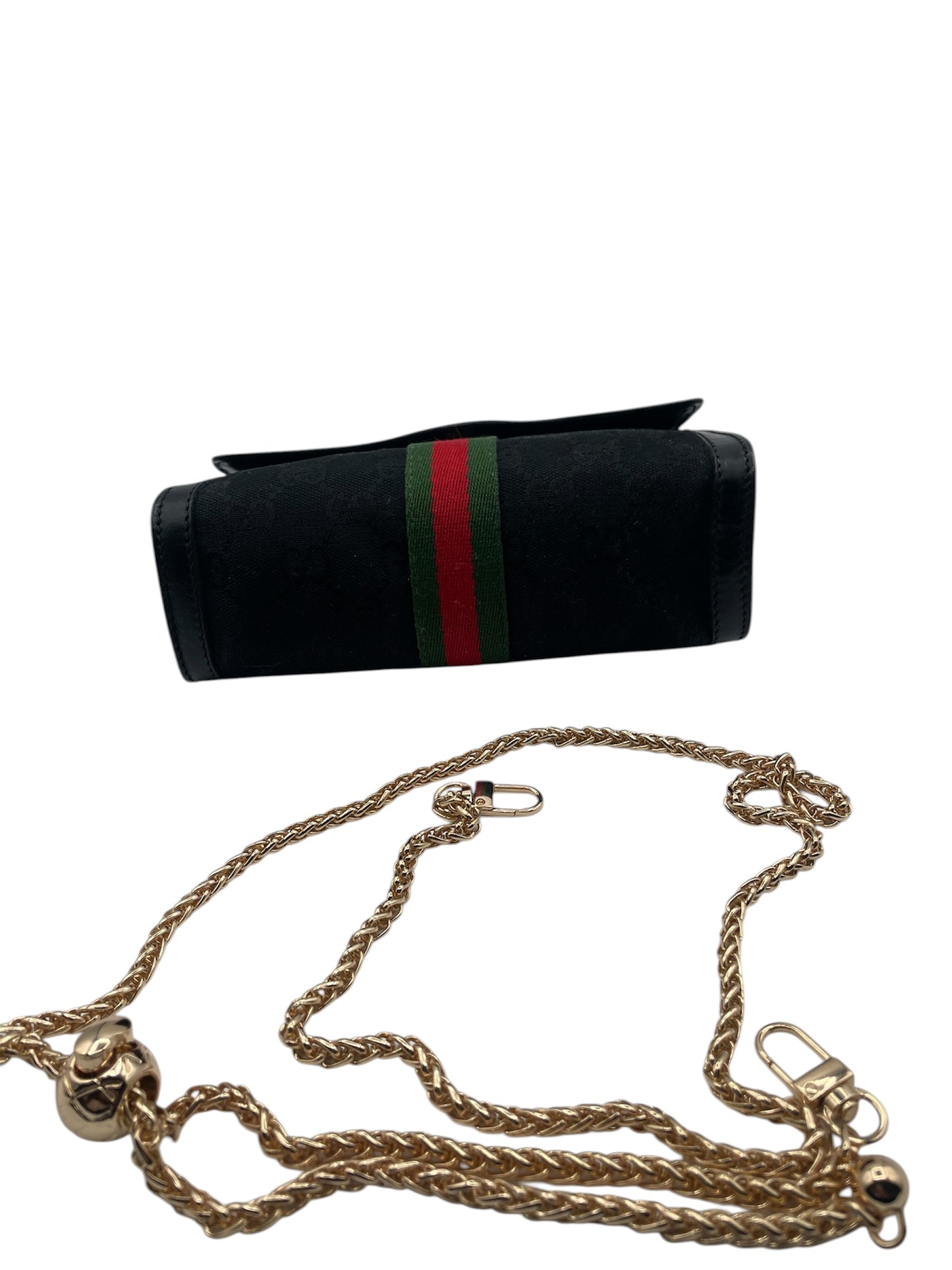Gucci GG Embossed Ophidia-Family Chain Shoulder Bag w/ Web Stripe- Black