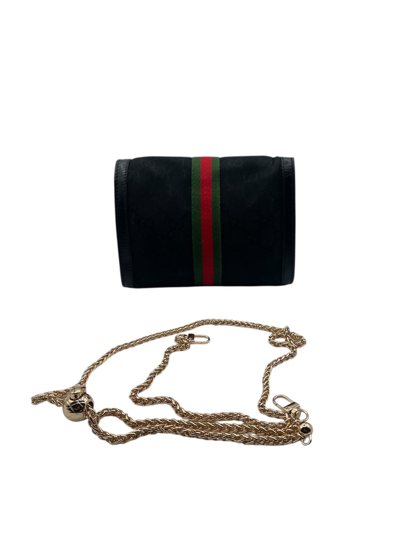Gucci GG Embossed Ophidia-Family Chain Shoulder Bag w/ Web Stripe- Black