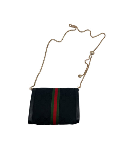 Gucci GG Embossed Ophidia-Family Chain Shoulder Bag w/ Web Stripe- Black