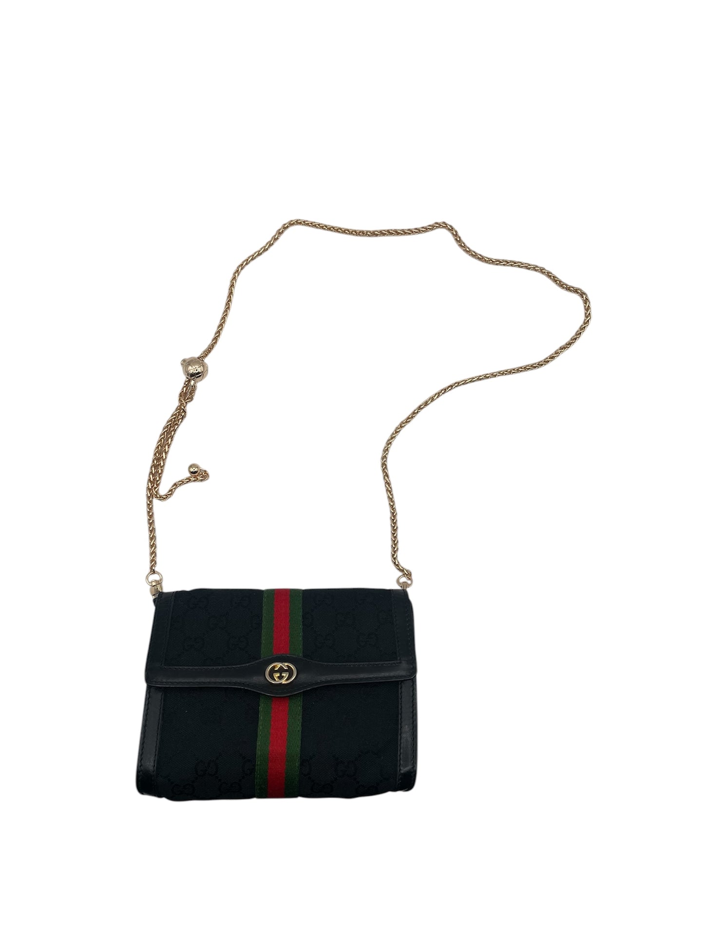Gucci GG Embossed Ophidia-Family Chain Shoulder Bag w/ Web Stripe- Black