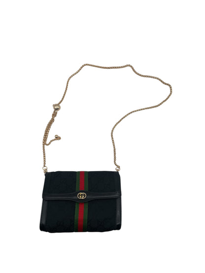 Gucci GG Embossed Ophidia-Family Chain Shoulder Bag w/ Web Stripe- Black