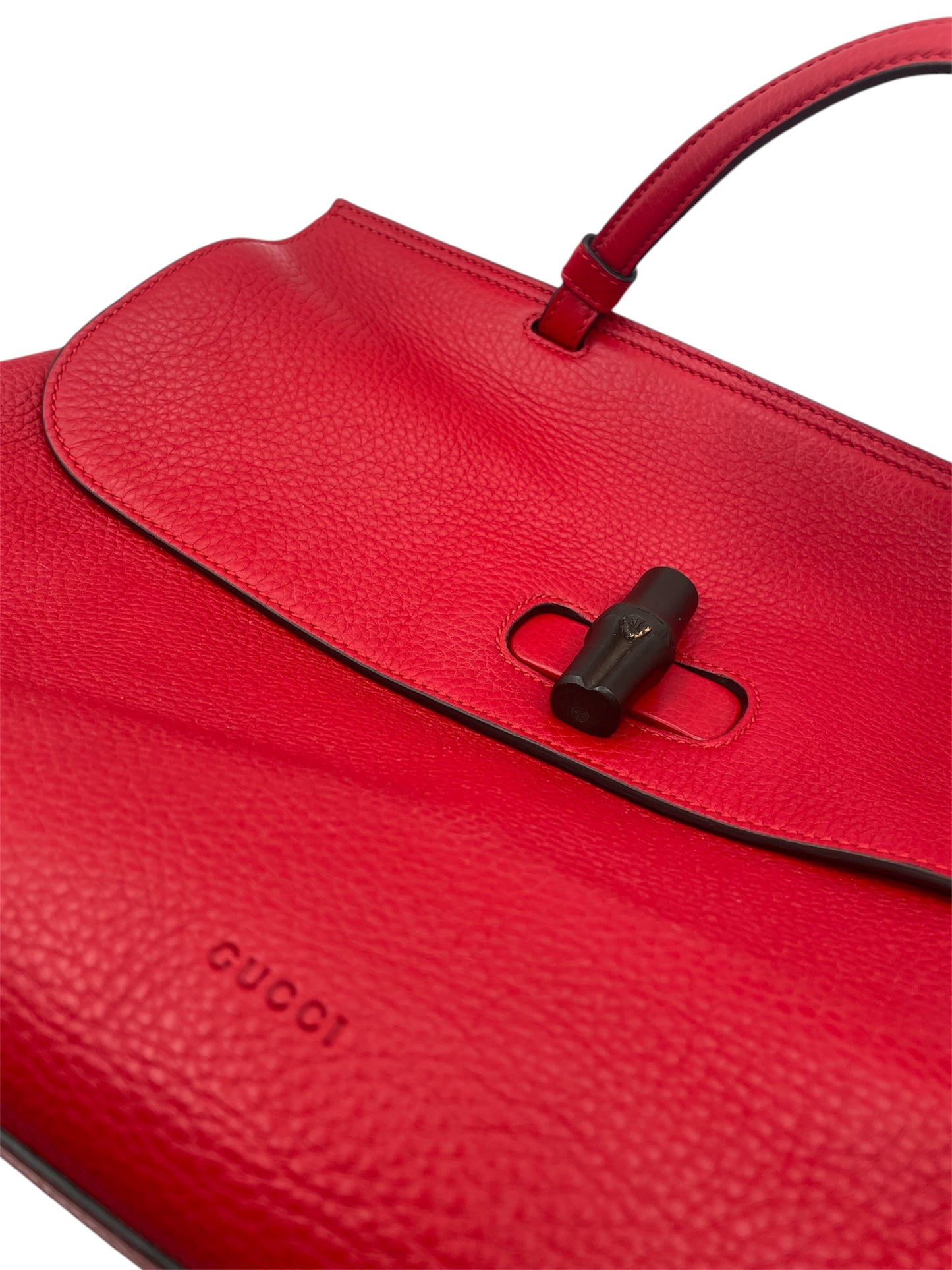 Gucci Pebbled Calfskin Top‑Handle Flap Bag w/ Strap- Red