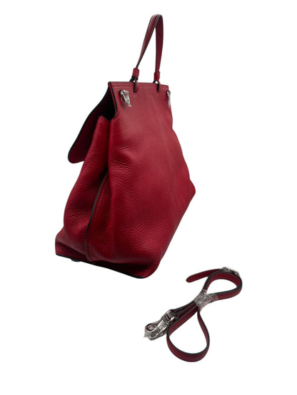Gucci Pebbled Calfskin Top‑Handle Flap Bag w/ Strap- Red