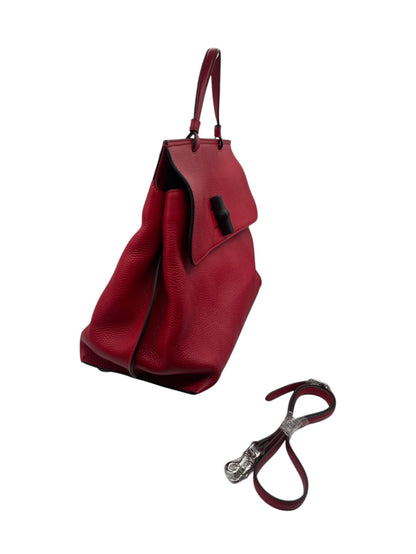 Gucci Pebbled Calfskin Top‑Handle Flap Bag w/ Strap- Red