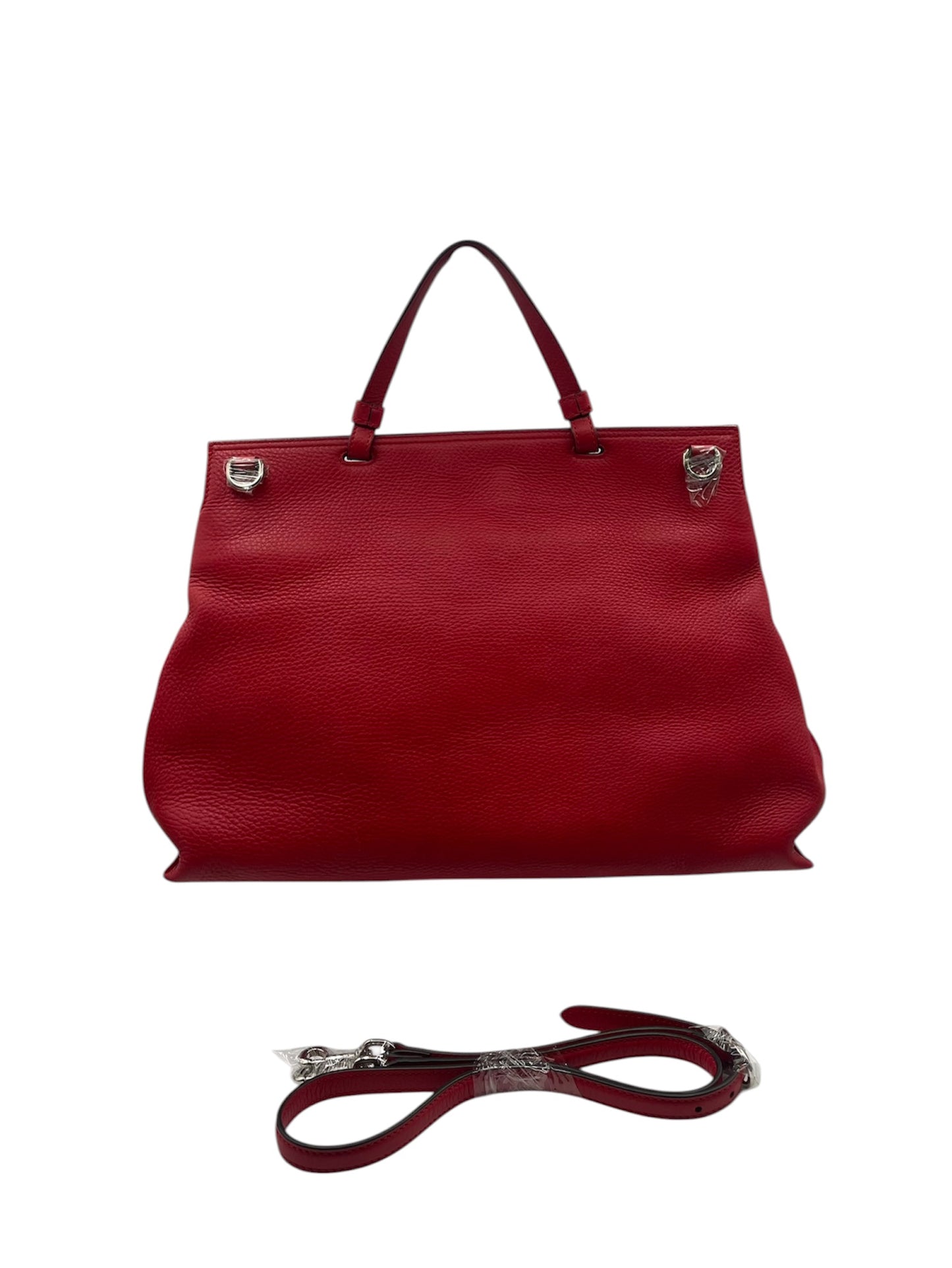 Gucci Pebbled Calfskin Top‑Handle Flap Bag w/ Strap- Red