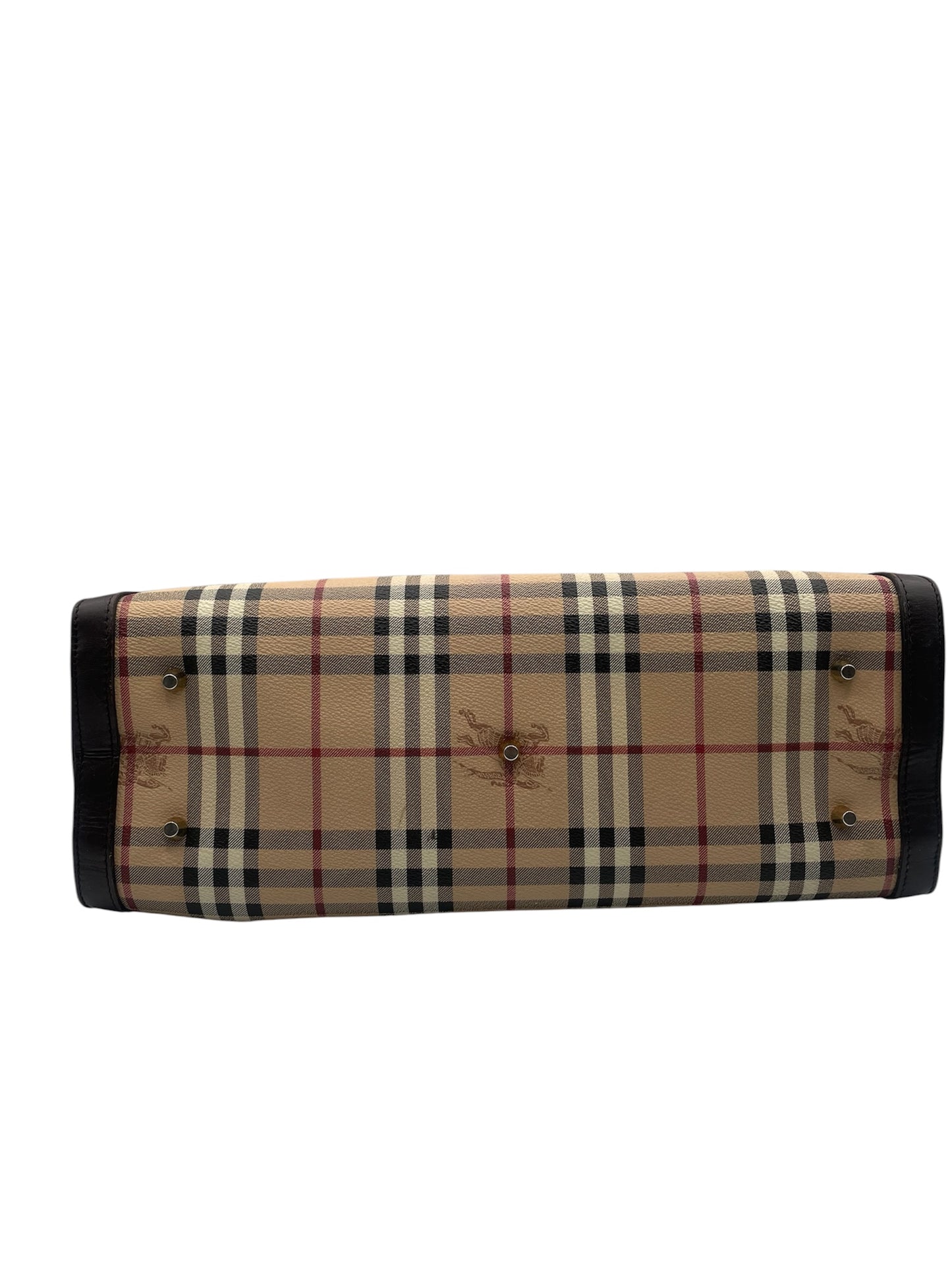 Burberry Haymarket Check Tote – Dark Brown Leather Trim & Gold Hardware