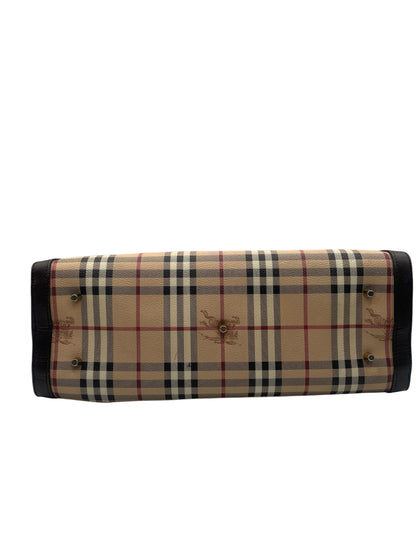 Burberry Haymarket Check Tote – Dark Brown Leather Trim & Gold Hardware