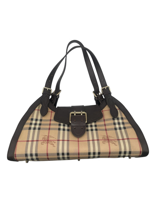 Burberry Haymarket Check Tote – Dark Brown Leather Trim & Gold Hardware